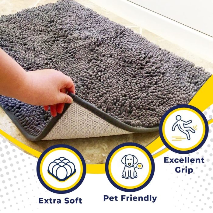 Muddy Mat® | Super Absorbent Door Mat Indoor, Microfiber Quick Dry Chenille Entryway Rug, Non-Slip Front Door Mat, Indoor Mats for Entryway, Machine Washable Pet Rug, Grey 30"x19" - Image 7