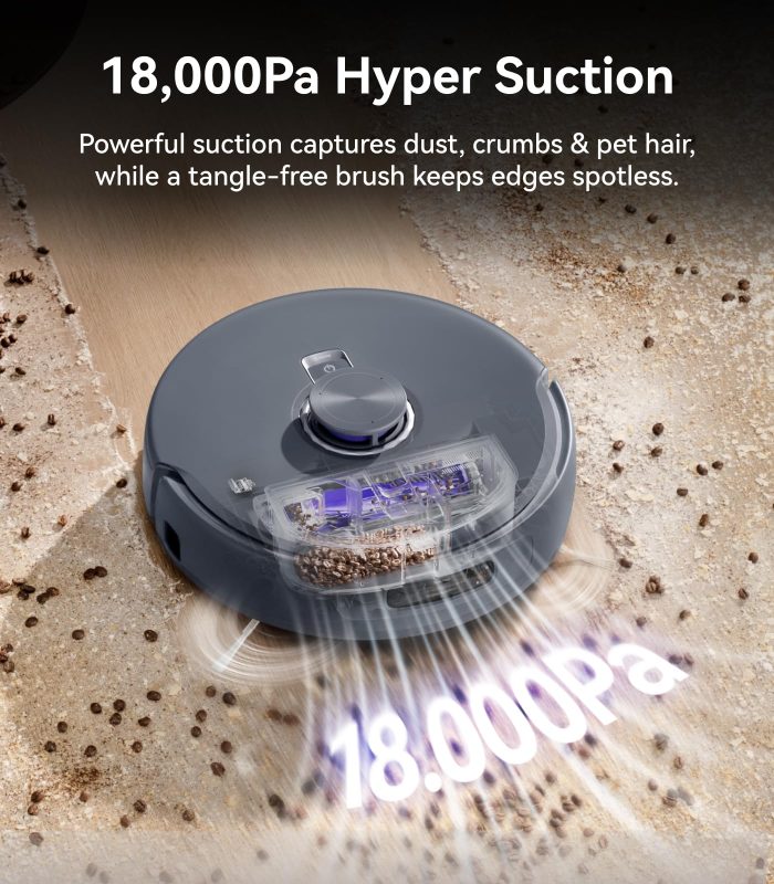 NARWAL Freo Z10 Ultra Robot Vacuum and Mop Combo, Dual RGB Cameras and Chips, AI Avoidance, 8N Corner to Edge Deep Cleaning, Dry-Wet Separation, 18000Pa, Hot Water Wash & Self-Emptying, Gray (Renewed) - Image 4