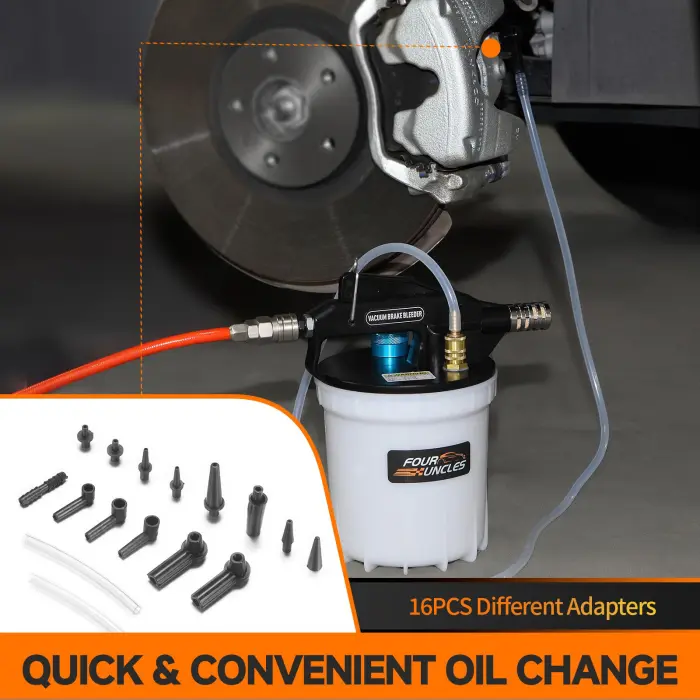 FOUR UNCLES 2L Brake Bleeder Vacuum Pump Kit - Pneumatic Brake Fluid Extractor with 1L Refilling Bottle & Adapters for Automotive Bleeding, One-Person Operation - Image 5