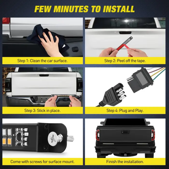 Nilight Truck Tailgate Light Strip 7 Inch Aluminum Frame Double Row 60 LED Red Running Brake Amber Sequential Turn Signals Strobe Lights Bar for Trailer Hitch Cargo Carrier Luggage Rack - Image 6