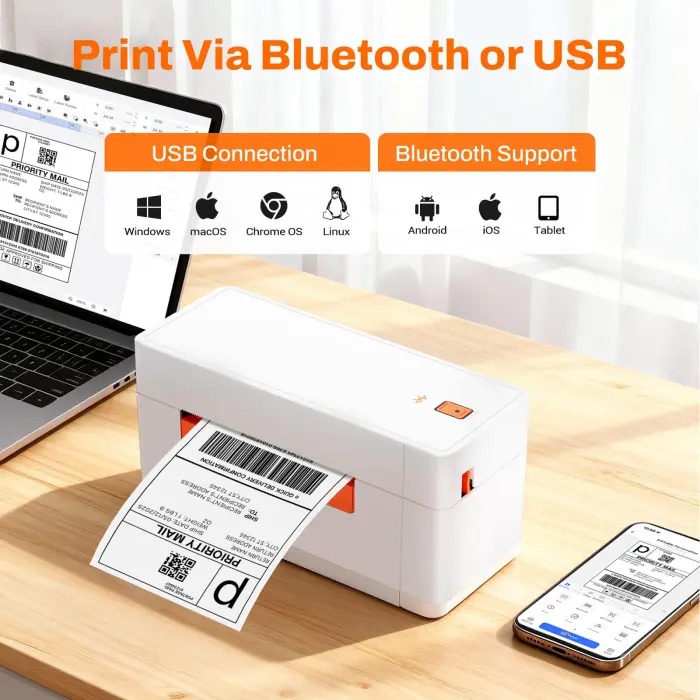 Perfetonair Bluetooth Thermal Shipping Label Printer, 4x6 Portable Wireless Thermal Address Label Printer for Small Business, Compatible with iPhone Android Windows, Used for Ebay Shopify USPS, White - Image 6