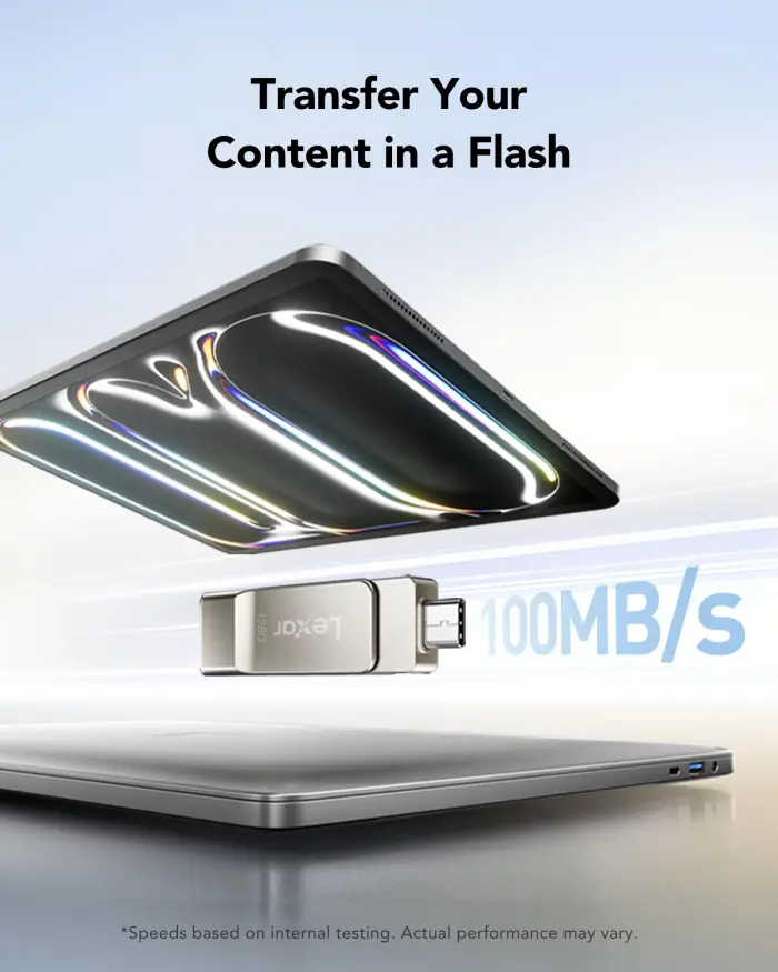 Lexar D40E 128GB Dual USB 3.2 Gen 1 Type-C Jump Drive, USB-C Flash Metal Housing Swivel Design Thumb Drive (Champagne Silver) - Image 5