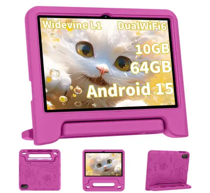 COLORROOM 2026 Upgraded Android 15 Tablet, 10inch Kids Tablet, Octa-core CPU, 10GB+64GB+1TB Expand Tablets for Kids with Kids Space, Parental Control, 6000mAh Big Battery,Touchscreen Tableta,Pink
