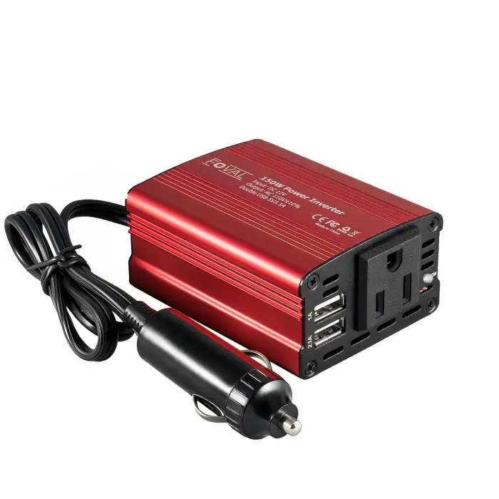FOVAL 150W Car Power Inverter 12V DC to 110V AC Converter Vehicle Adapter Plug Outlet with 3.1A Dual USB Car Charger for Laptop Computer (Classic Red) - Image 1