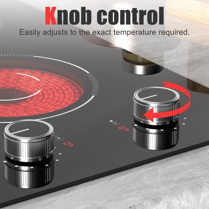 Karienvir 2 Burner Electric Cooktop, 12 Inch Countertop & Built-in Electrical Stovetop, 110V Electric Stove with Plug, Knob Control, 9 Power Level, 2000W(1400W+600W) - Image 6