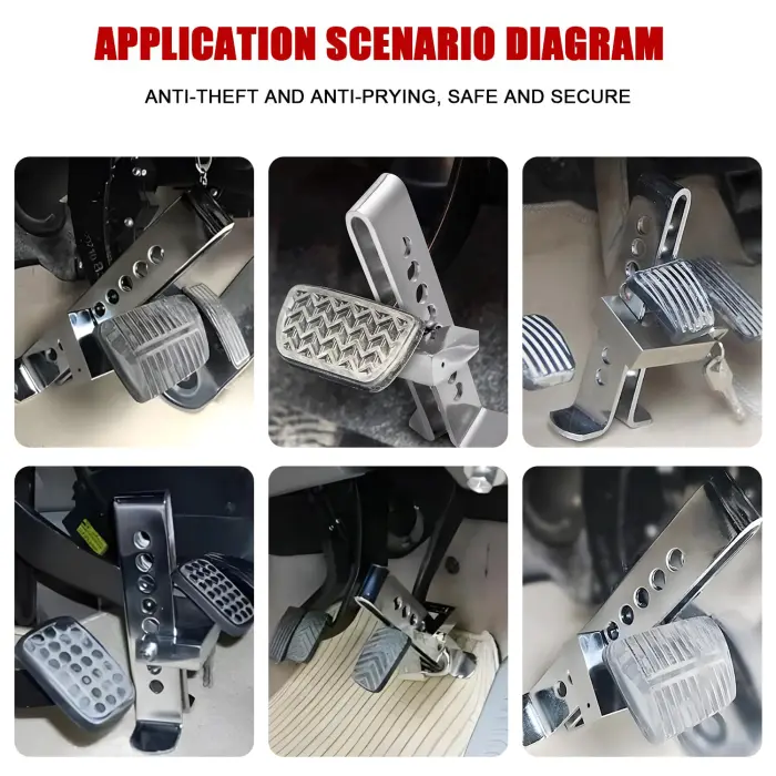 Auto Anti-Theft Car Brake Clutch Lock Safety Tool，Stainless Steel Auto Car Clutch Brake Security Protection Tool,Throttle Pedal Lock with 3 Keys - Image 4