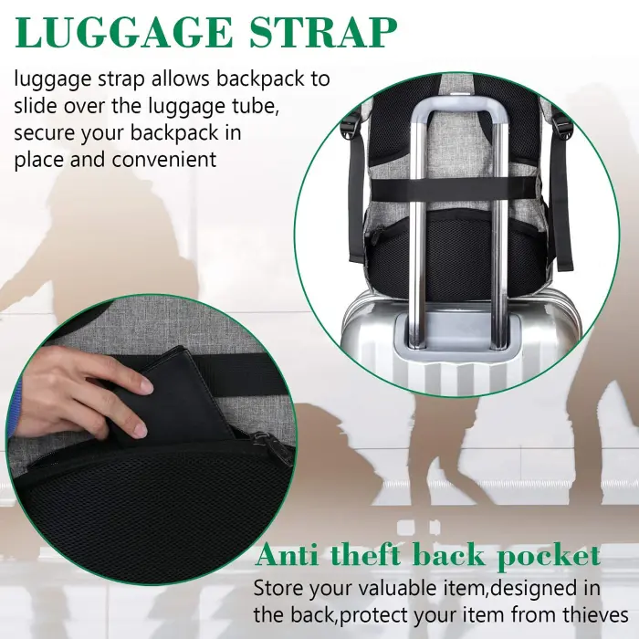 MATEIN Travel Laptop Backpack, Business Anti Theft Slim Sturdy Laptops Backpack with USB Charging Port, Water Resistant College School Computer Bag Gift for Men & Women Fits 15.6 Inch Notebook, Grey - Image 6