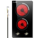 Cooksir 2 Burner Electric Cooktop 220V - Built-in 12 Inch Electric Stove Top 3000W, Ceramic Cook Top Radiant, 9 Power Heating Levels, Overheat Protection, Retro Knob, 220V - 240V Hard Wired (No Plug)