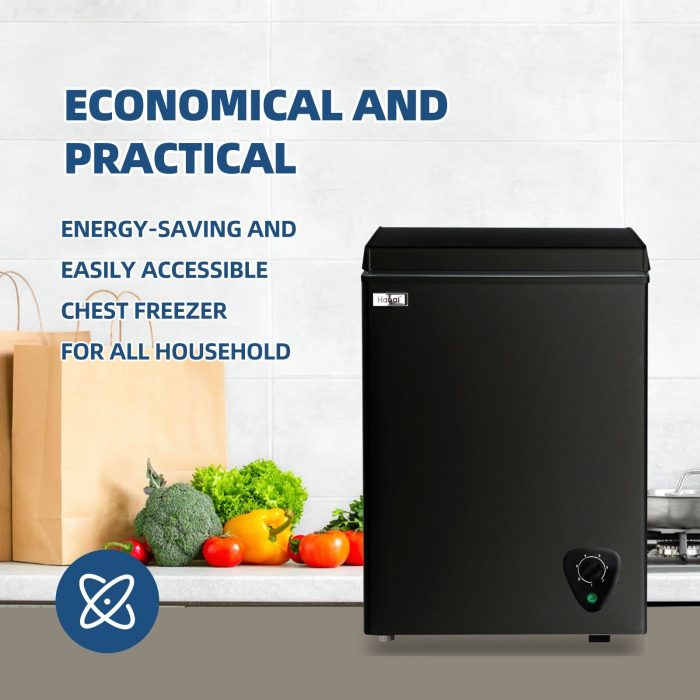 Chest Freezer 3.5 cu.ft Small Deep Freezer Mini Outdoor Black Chest Freezers with 7 Temperature and Removable Basket Settings Ideal for Apartment Office RV Cabin Kitchen - Image 7