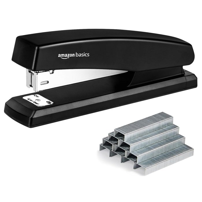 Amazon Basics Stapler with 1000 Staples, Office Stapler, 25 Sheet Capacity, Non-Slip, Black - Image 1