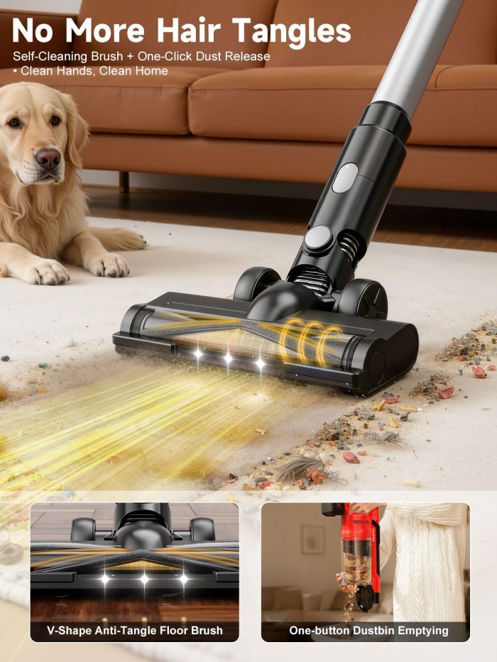60KPa Cordless Vacuum Cleaner for Home, 700W Brushless Motor Handheld Vacuum, Dual 8000mAh Batteries, Up to 70-Min Runtime, 2L Dust Cup, LED Display, Anti-Tangle for Pet Hair, Carpet & Hardwood Floors - Image 5