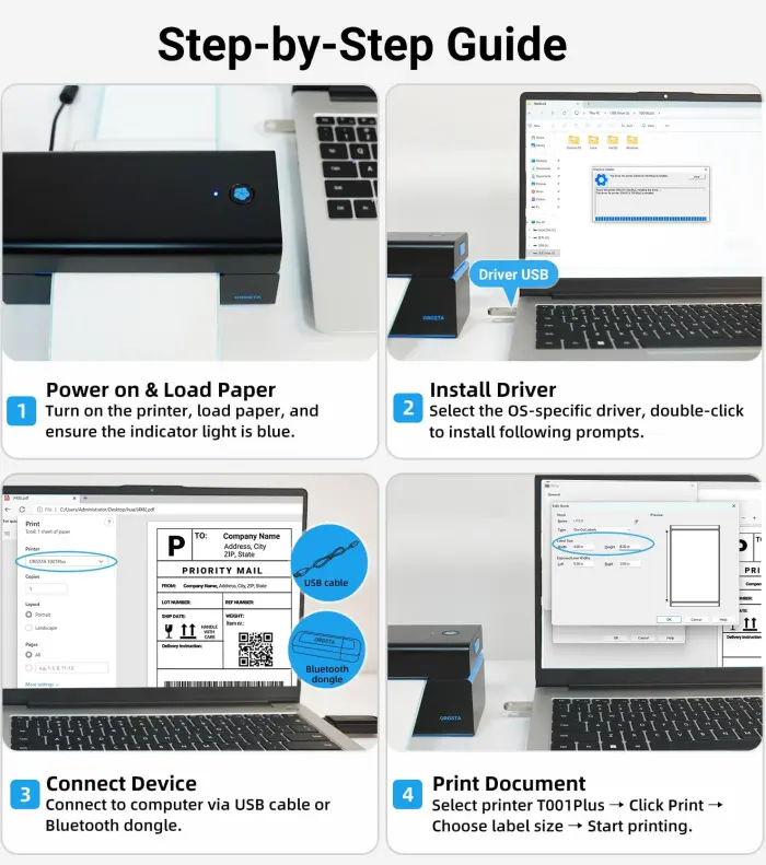 ORGSTA Bluetooth Thermal Shipping Label Printer T001-Plus Wireless 4x6 Shipping Label Printer for Small Business Support Android iPhone & Windows Widely Used for Amazon, Ebay, Shopify, Etsy, USPS - Image 5