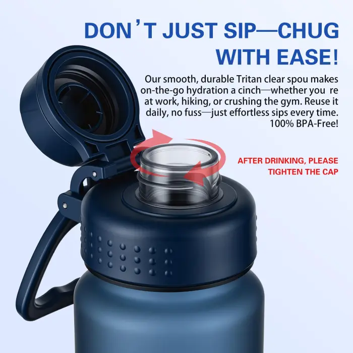 OLDLEY 32oz Frosted Clear Water Bottle, BPA-Free Tritan Plastic Reusable Water Bottle with Fast-Flow Spout Lid, Wide Mouth Leakproof Sports Drinking Bottle for Gym, School,Travel,Midnight Blue - Image 6