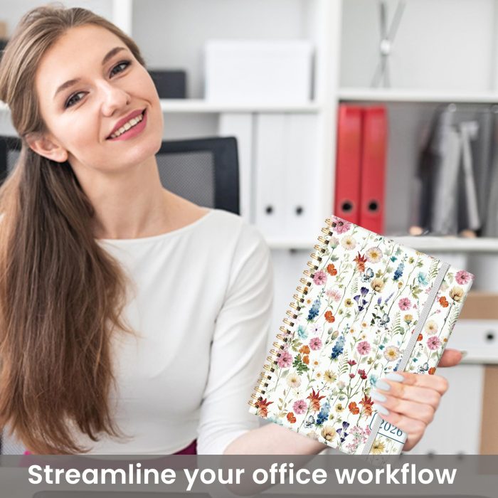 2026 Planner, Weekly and Monthly Calendar Planner for Women, Jan 2026 - Dec 2026, Hardcover Planning Agenda Book with Tabs, Spiral Bound, Inner Pocket, Perfect for School Office Supplies, 6.3" x 8.5" - Wildflowers - Image 3