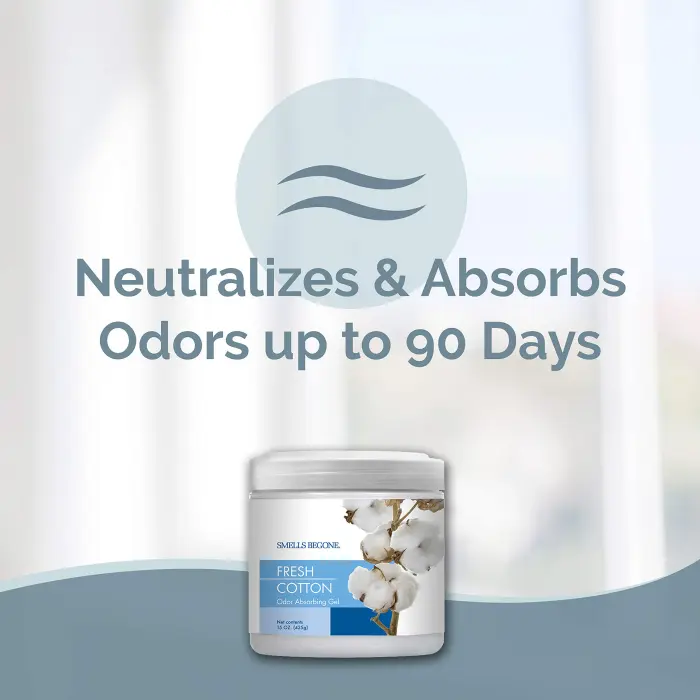 SMELLS BEGONE Air Freshener Odor Absorber Gel - 15 oz, Pack of 2 - Absorbs and Eliminates Odor in Pet Areas, Bathrooms, Cars, & Boats - Made with Essential Oils - Fresh Cotton Scent - Image 7