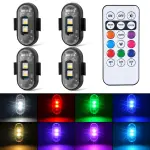 4PCS Wireless LED Strobe Lights with Remote Control, 8 Colors Rechargeable Led Lights Anti-Collision LED Emergency Warning Lights for Car Motorcycle Bike Drone Aircraft