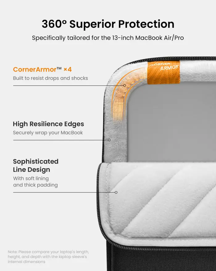 tomtoc 360° Protective Laptop Sleeve for 13-inch New MacBook Air M4/A3240 2025, M3/A3113, M2/A2681 M1/A2337 A2179 A1932, 13-inch MacBook Pro M2/A2686 M1/A2338, Water-Resistant Computer Case Bag - Image 7