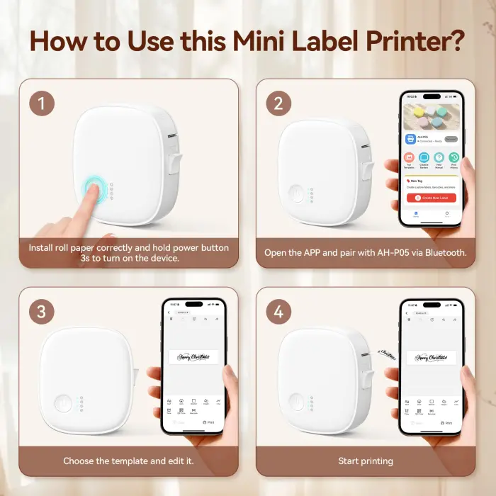 XenGro Mini Label Maker Machine with Tape – Portable Bluetooth Mini Label Printer, Wireless Thermal Label Maker, Waterproof & Rechargeable, Built-in Cutter, for Home, Office, School, Kitchen – White - Image 7