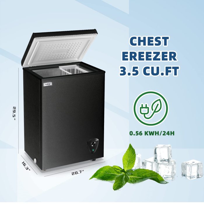 Chest Freezer 3.5 cu.ft Small Deep Freezer Mini Outdoor Black Chest Freezers with 7 Temperature and Removable Basket Settings Ideal for Apartment Office RV Cabin Kitchen - Image 9