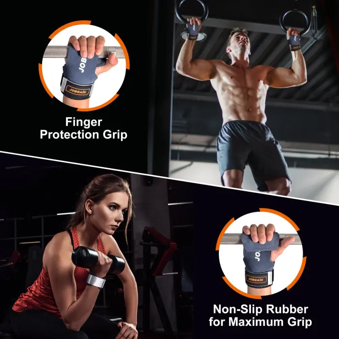 JOBGAIN Weight Lifting Wrist Strap, Double Layer Leather Wrist Strap for Deadlift and Powerlifting, Adjustable Neoprene Padded Wrist Wraps, for Men & Women, 1 Pair, Grey - Image 5