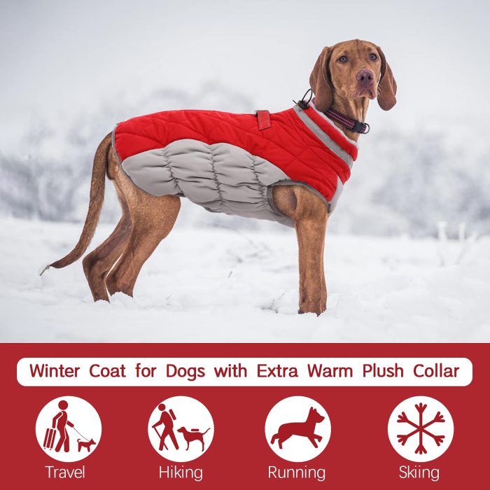 FUAMEY Dog Coat for Medium Dogs,Waterproof Dog Winter Jacket with Harness Built in Puppy Cold Weather Coats Reflective Pet Vest with Zipper Warm Fleece Dogs Snowsuit Windproof Red M - Image 8