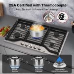 ThermoMate Heavy 36 Inch Gas Cooktop with 5 Italy Sabaf Power Burners, Built In Stove Top of 304 Stainless Steel, Gas Hob NG/LPG Convertible, Cooker with Thermocouple Protection CSA Certified - Image 6