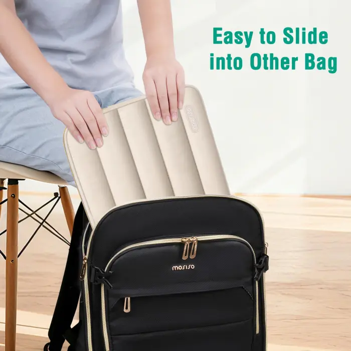 MOSISO 13.3 inch Laptop Case, 13-13.3 inch Puffy Laptop Sleeve Compatible with MacBook Air 13 13.6 M4 M3 M2 M1/Pro 13/Pro 14, HP Dell ASUS Lenovo,Polyester Horizontal Bag with Small Case, Sand - Image 4