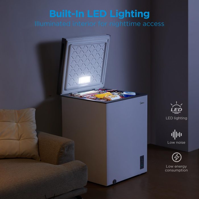 Midea MERC05C4BAWW Chest Freezer, 5.1 Cubic Feet Freezer With Removable Basket, Interior LED Light, Adjustable Temperature, For Kitchen Apartment Office, White - Image 5
