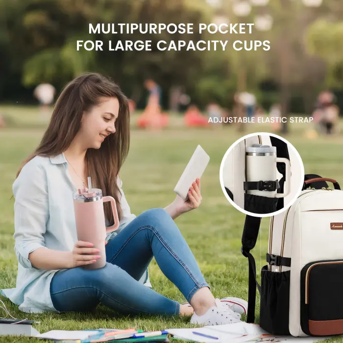 LOVEVOOK Laptop Backpack for Women with Pouch Pocket for Large Capacity Cup,15.6 Inch Laptop Computer Bag Travel Backpack Purse,Waterproof Work Business Backpack College Teacher Bags,Beige-Black-Brown - Image 7