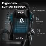 N-GEN GAMING Video Gaming Chair with Footrest Lumbar Support for Home Office High Back Recliner Height Adjustable Ergonomic Comfy Leather Computer Desk Chair (Black) - Image 6