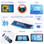 2025 Tablet 10 inch Android 15 Tablets 30GB RAM 128GB ROM 1TB Expand, 8000mAh Octa-Core Tablet with Drop-proof Case, Gemini AI, HD IPS Display, GPS, 5G WIFI, Split-screen, Widevine L1 -Metal Black - Image 3