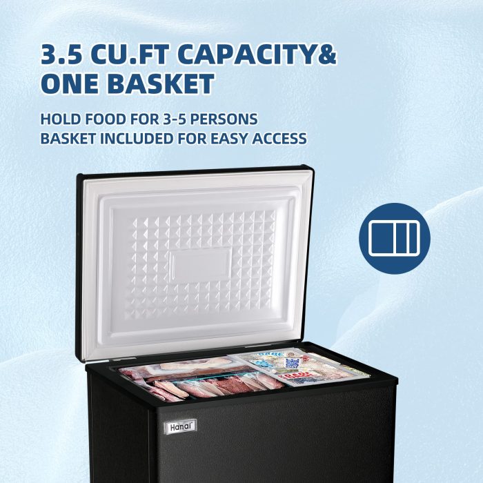 Chest Freezer 3.5 cu.ft Small Deep Freezer Mini Outdoor Black Chest Freezers with 7 Temperature and Removable Basket Settings Ideal for Apartment Office RV Cabin Kitchen - Image 6