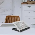 VERDANVERSE Aluminum Alloy Laptop Cooling Pad with Dual USB Ports Quiet Thin Notebook Cooler Stand for Laptops Up to Ergonomic Angles Skid-Resistant Computer Fan Support Frame in Silver - Image 2