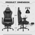 Homall Gaming Chairs, Computer Chair with Footrest and Massage Lumbar Support, Height Adjustable Game Chair with Headrest and Swivel Seat (Black) - Image 6
