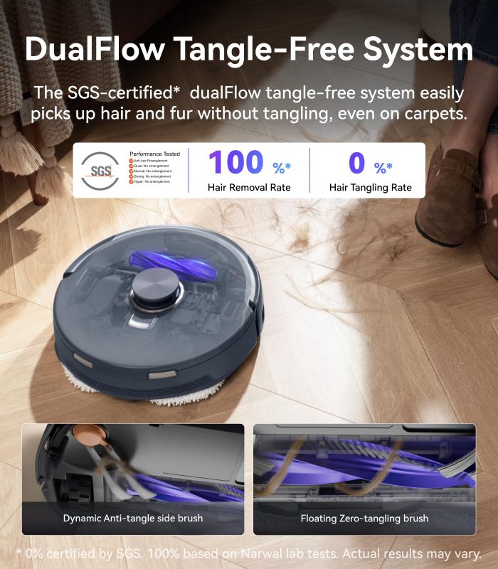 NARWAL Freo Z10 Ultra Robot Vacuum and Mop Combo, Dual RGB Cameras and Chips, AI Avoidance, 8N Corner to Edge Deep Cleaning, Dry-Wet Separation, 18000Pa, Hot Water Wash & Self-Emptying, Gray (Renewed) - Image 3