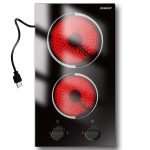 Jessier 2 Burner Electric Cooktop - 12 Inch Plug in Portable 110V Electric Cook Top Two Burner, Built-in & Countertop Ceramic Stove Top with Knob Control, 9 Power Levels and Overheat Protection