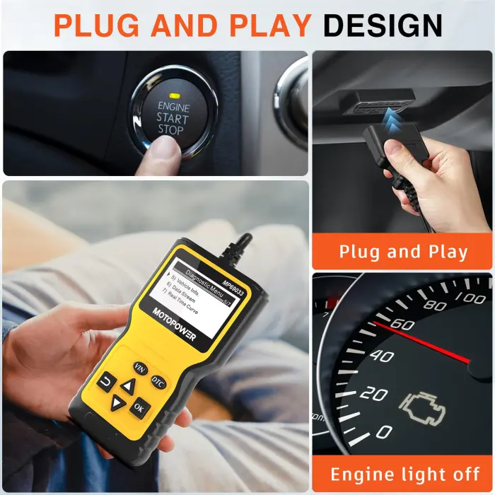 MOTOPOWER MP69033 Car OBD2 Scanner Code Reader Engine Fault Scanner CAN Diagnostic Scan Tool for All OBD II Protocol Cars Since 1996, Yellow - Image 2