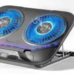 PZT Dual-Core TEC Laptop Cooling Pad with Dual Stepless-Quiet Fans, 5-Height Adjustable Laptop Cooling Stand, 10-Level RGB for 13-17 Inch Laptops, Includes 15W Charger, Black