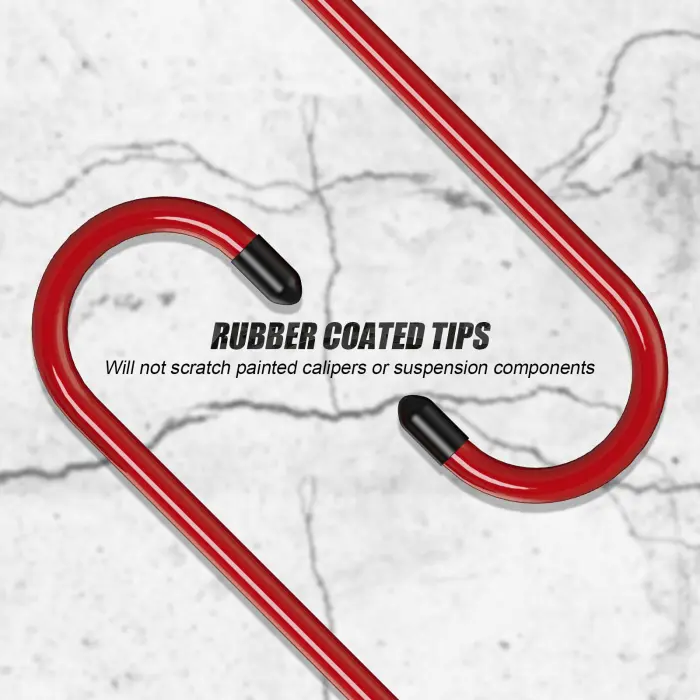 Bac-kitchen 2 Pcs Brake Caliper Hangers Brake Caliper Hooks with Rubber Tips Automotive Tool for Braking, Bearing, Axle and Suspension Work (2pcs red) - Image 6