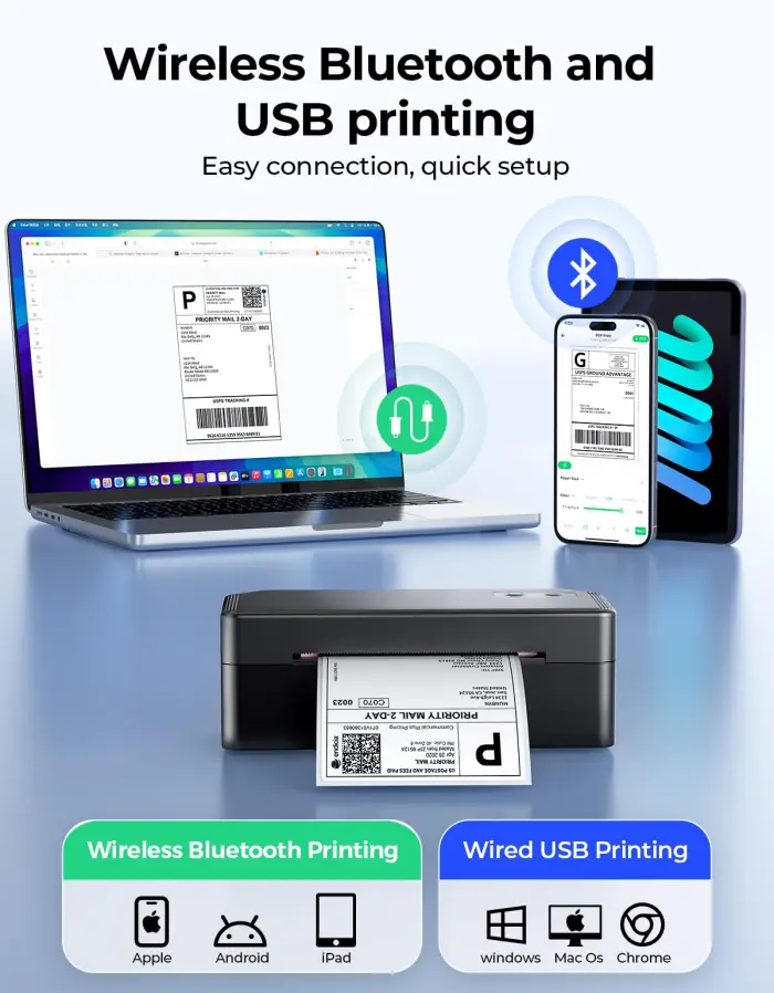 SVANTTO Bluetooth Thermal Label Printer, 4x6 Shipping Label Printer for Small Business, Compatible with iOS, Android, Windows, Mac, Amazon, Ebay, Shopify, USPS, UPS, Etsy, Black - Image 7