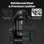 N-GEN GAMING Video Gaming Chair with Footrest Lumbar Support for Home Office High Back Recliner Height Adjustable Ergonomic Comfy Leather Computer Desk Chair (Black) - Image 2