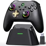 GAMSINGY Wireless PC Controller and Charging Dock - Hall Effect Joystick and Trigger, 2.4G & Wired 1000Hz Polling Rate, 2 Macro Buttons, 1000mAh Battery, LED - for Windows PC/Switch 1/2/iOS/Android