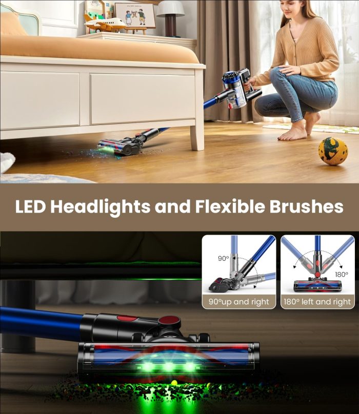 KARDV Cordless Vacuum Cleaner, 500W/40Kpa Vacuum Cleaners for Home, 60Mins Stick Vacuum with LED Display, Anti-Tangle & Wall Mount Charging, 8 in 1 Lightweight Vacuum for Hard Floors Carpet Pet Hair - Image 4