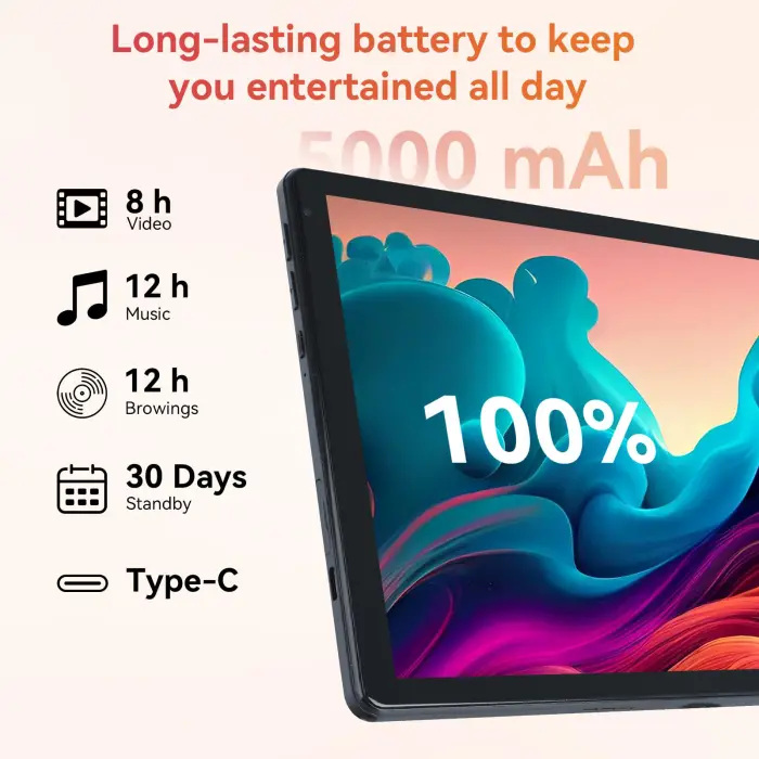 URAO Tablet,10.1" Android Tablet with Octa-core Processor 24GB RAM 128GB ROM HD IPS Touchscreen 8H Battery, Wi-Fi 6, BT 5.0, Dual Camera, Android 15 Tablets 2025 - Image 8