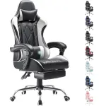 Homall Gaming Chair, Computer Chair with Footrest and Massage Lumbar Support, Ergonomic High Back Video Game Chair with Swivel Seat and Headrest (White)