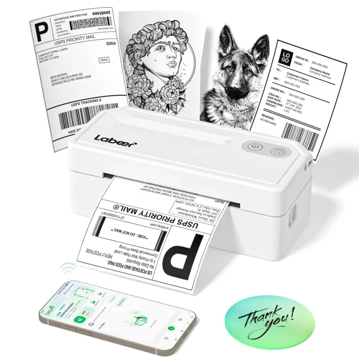 71a9vCKRpaL Labeer Bluetooth Thermal Label Printer, 4x6 Shipping Label Printer for Shipping Packages, Small Business Office or Home, Compatible with Phone&Pad&PC,Support Ups/Shopify/Ebay&More (White) - Image 1