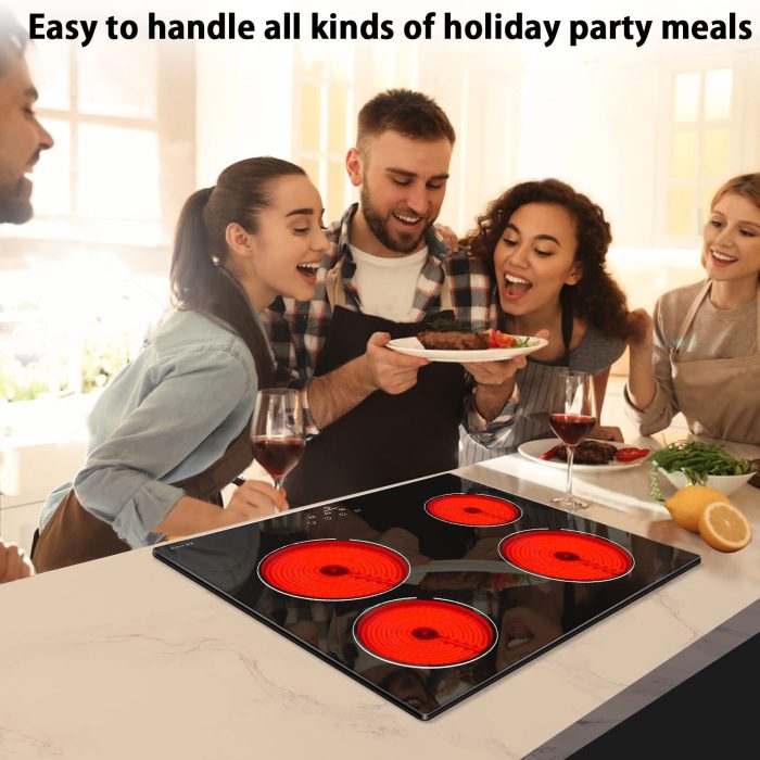 Noxton 24 Inch Electric Cooktop 4 Burners Electric Stove, Built-in Ceramic Cooktop with Touch Control Child Lock Timer Easy To Clean with Hard Wire 6000W 240V - Image 4