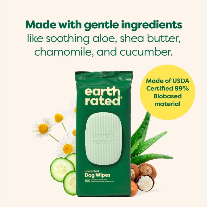 Earth Rated Pet Wipes for Dogs and Cats, Hypoallergenic, Cleaning and Hydrating, for Grooming Paws, Body and Butt, Unscented, 100 Count - Image 7