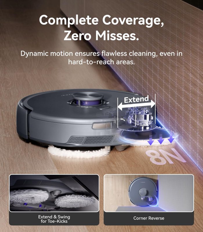 NARWAL Freo Z10 Ultra Robot Vacuum and Mop Combo, Dual RGB Cameras and Chips, AI Avoidance, 8N Corner to Edge Deep Cleaning, Dry-Wet Separation, 18000Pa, Hot Water Wash & Self-Emptying, Gray (Renewed) - Image 6