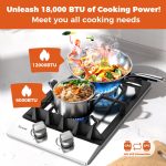 TOPWISH 12 Inch Gas Cooktop, LPG/NG Convertible Built-in Gas Stove Top with 2 Burners 18000BTU, 304 Stainless Steel 2 Burner Propane Stove, Propane Stovetop Thermocouple Protect for Apartments, Rvs - Image 7